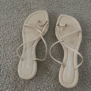 Two Jeffrey Campbell sandals. Tan, slightly used. Silver, brand new.